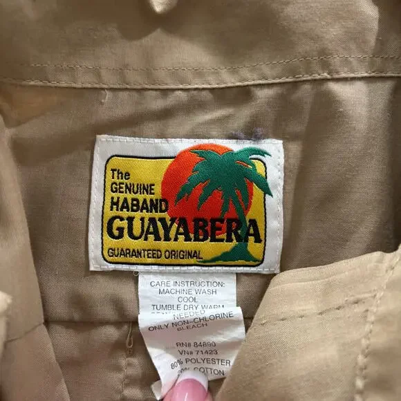 Haband Guayabera Men XL Brown Full Zip Floral Embroider Tropical Caribbean Shirt - Picture 3 of 7